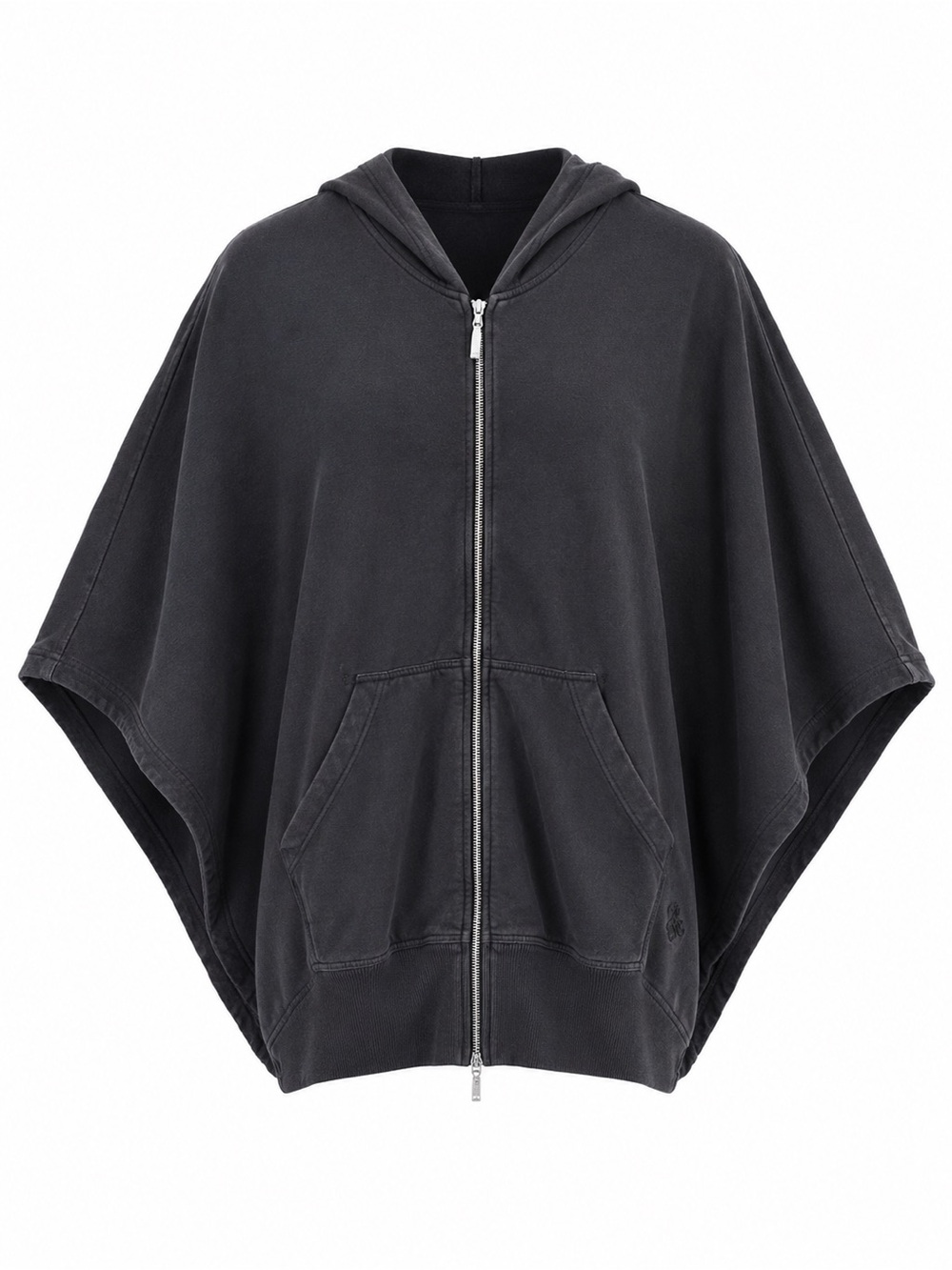 European Culture Black Cape Hoodie Small Zip Up Oversized Boho Lagenlook Jacket